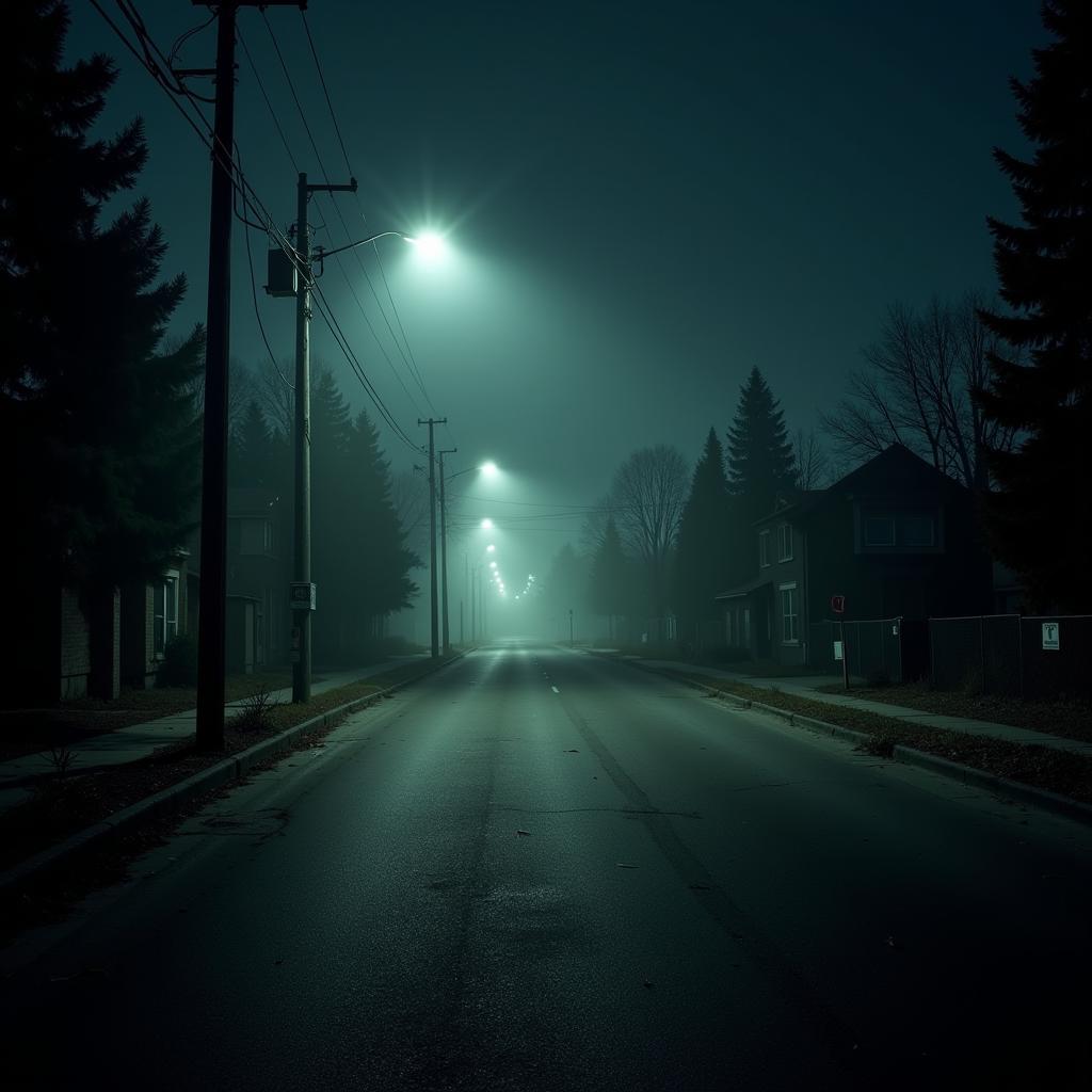 Eerie night view of Research Drive in Westborough, MA