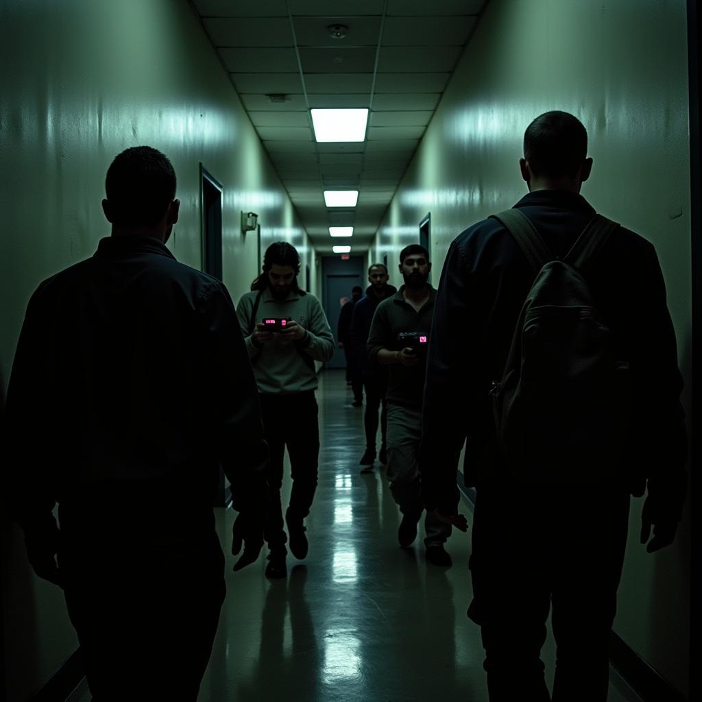 Paranormal investigators exploring Research Hall