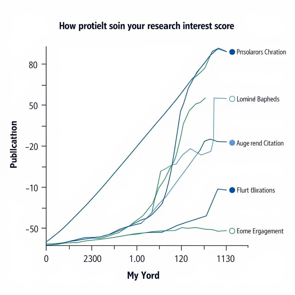 Research Interest Score Metrics: A visual representation of different metrics used to measure research interest, including publication count, citation impact, conference presentations, and online engagement.