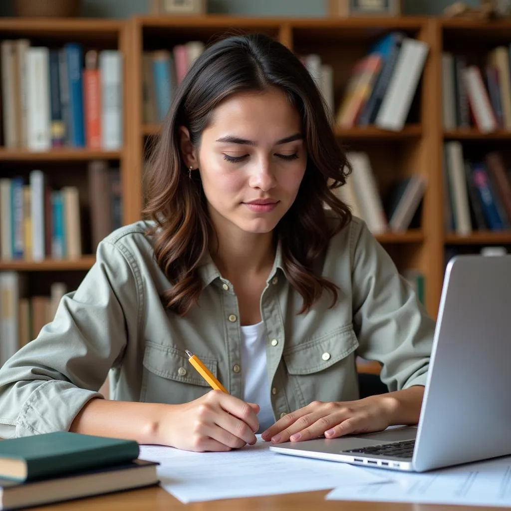 Research intern diligently working on their cover letter at a desk.