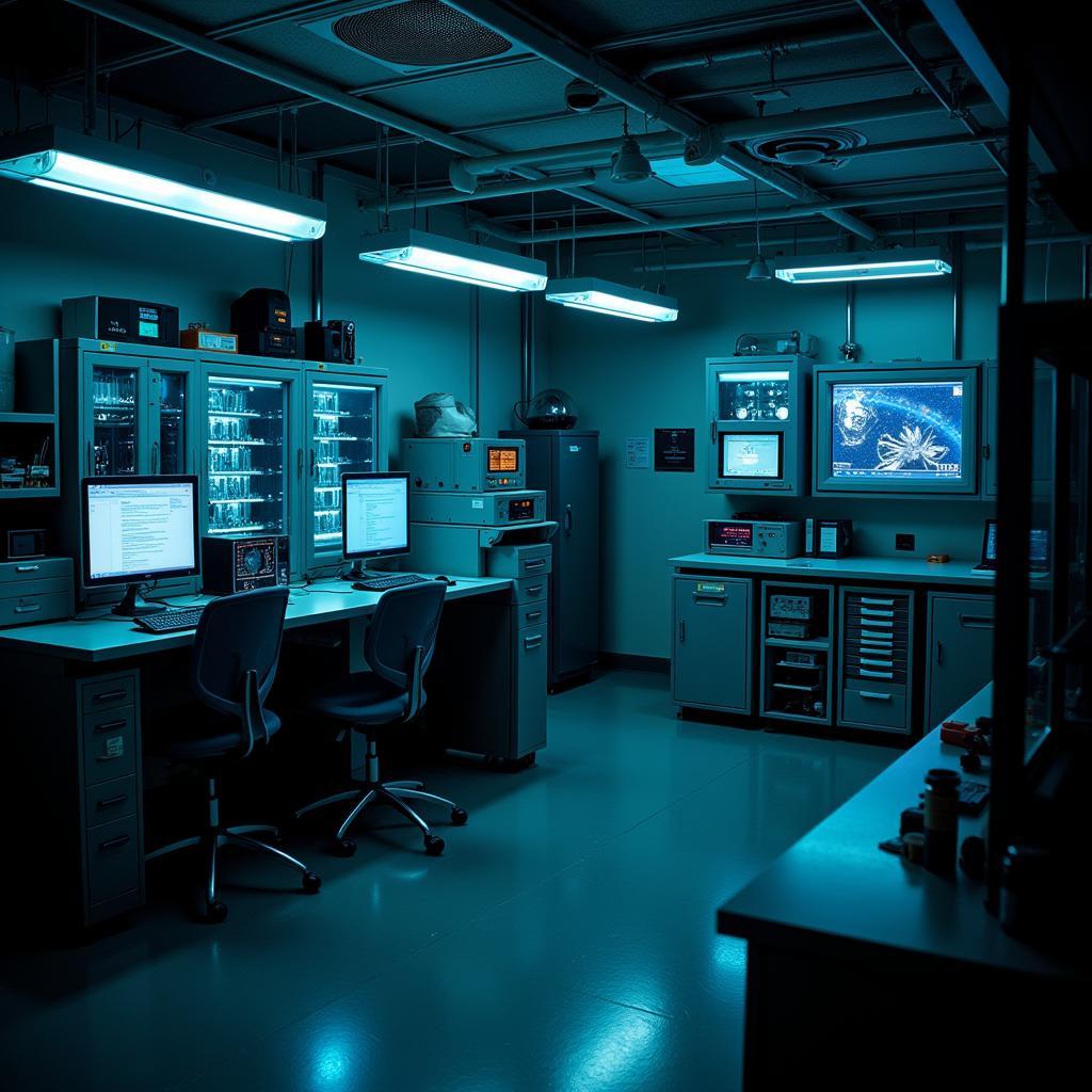 Research lab with glowing equipment