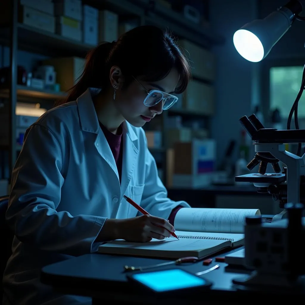 A research laboratory technician meticulously documenting observations.