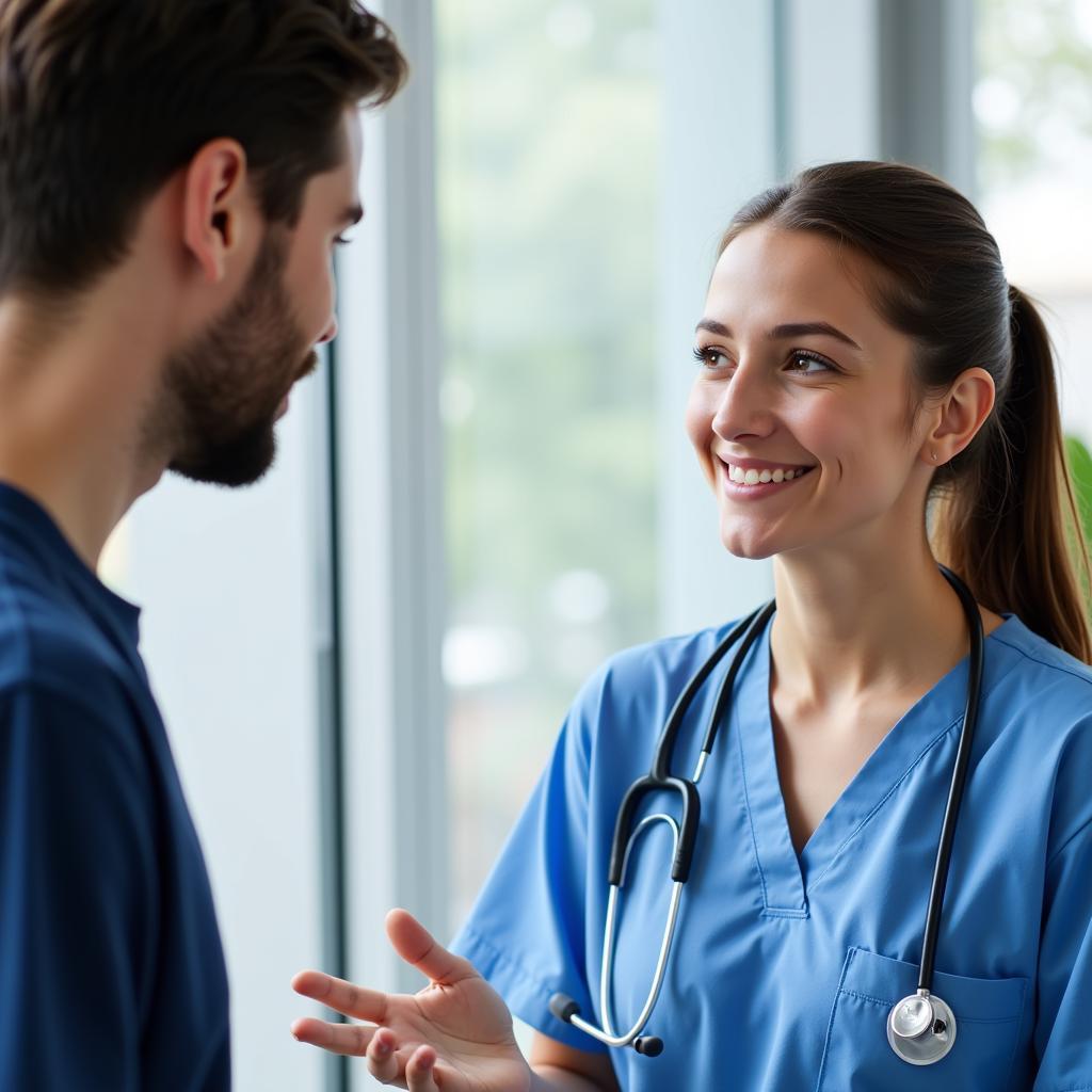 Research nurse explaining details of a clinical trial to a patient