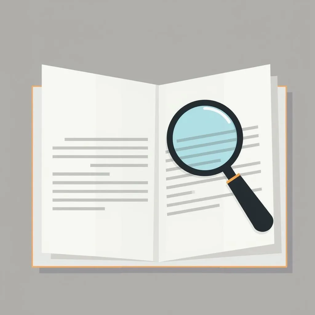 Research Paper Hook: A magnifying glass focusing on the first lines of a research paper, symbolizing the concept of grabbing the reader's attention