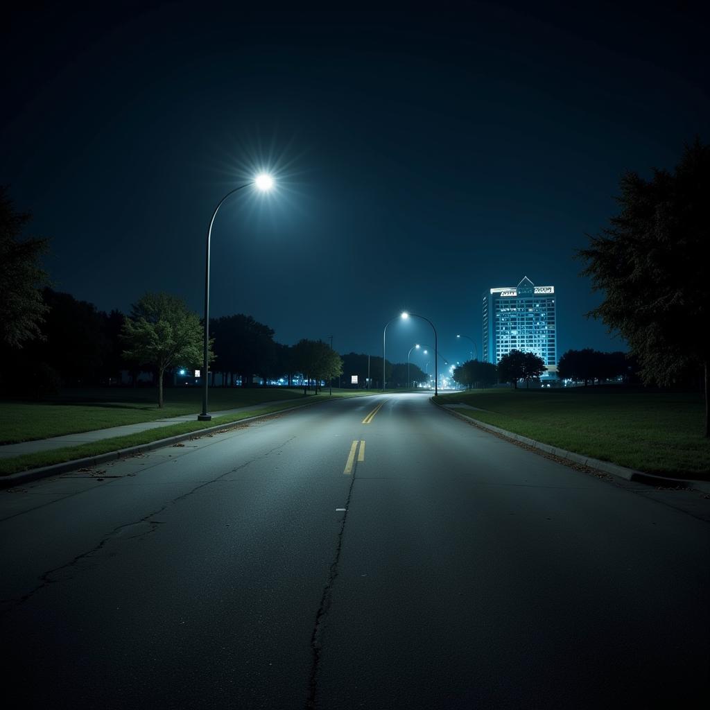 Eerie night view of Research Park Blvd