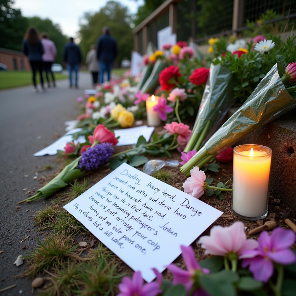 A memorial set up to commemorate victims of a shooting