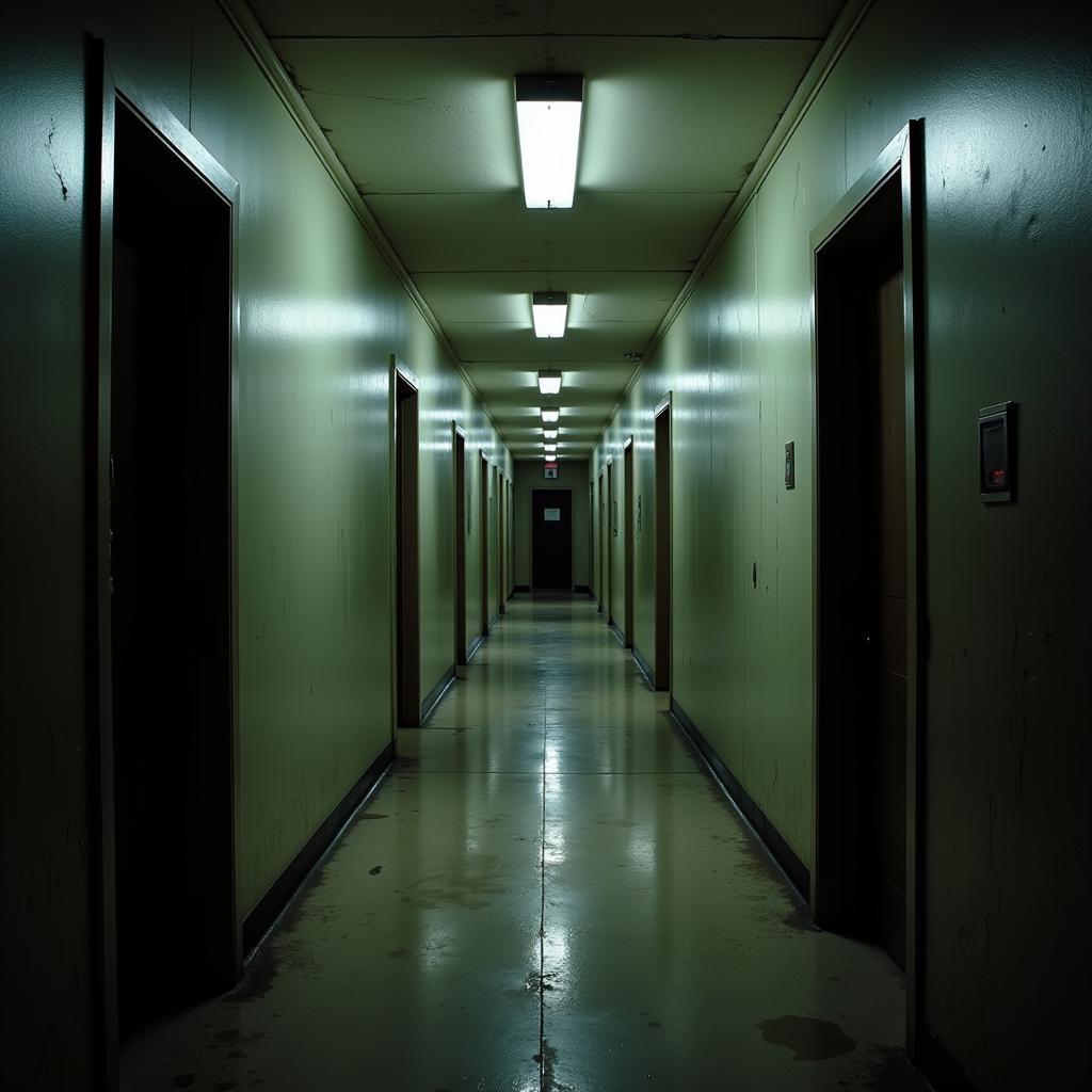 A dimly lit hallway inside 2446 Research Parkway, Colorado Springs