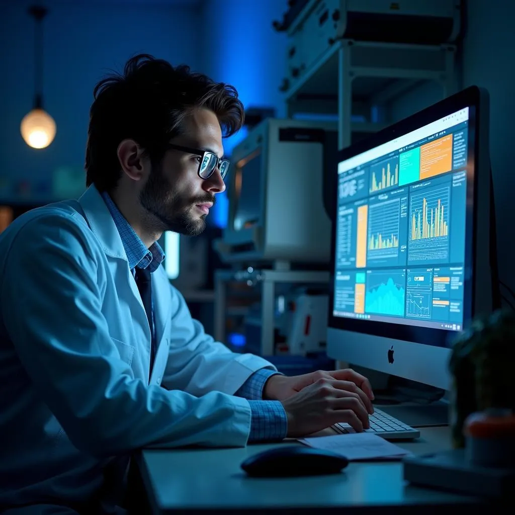 Scientist analyzing data in a lab