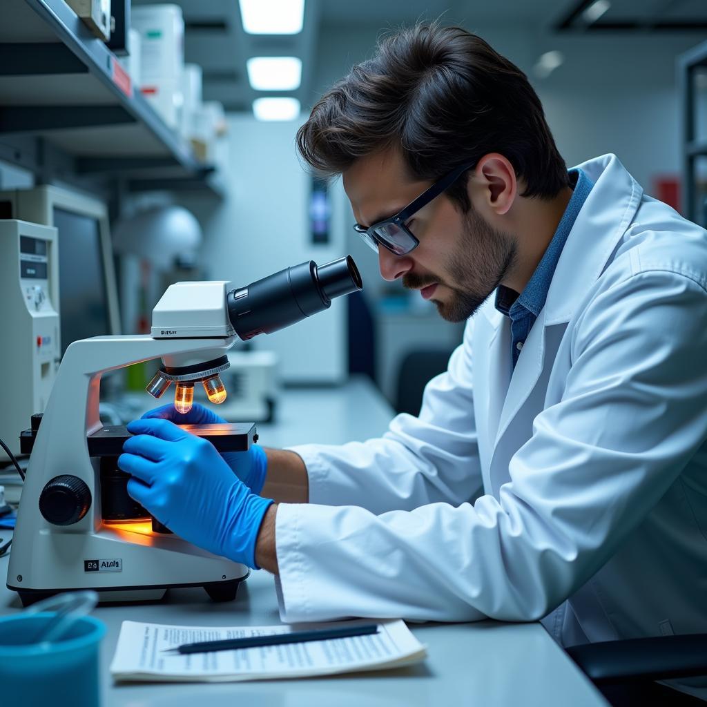 A research scientist conducting an experiment in a state-of-the-art laboratory