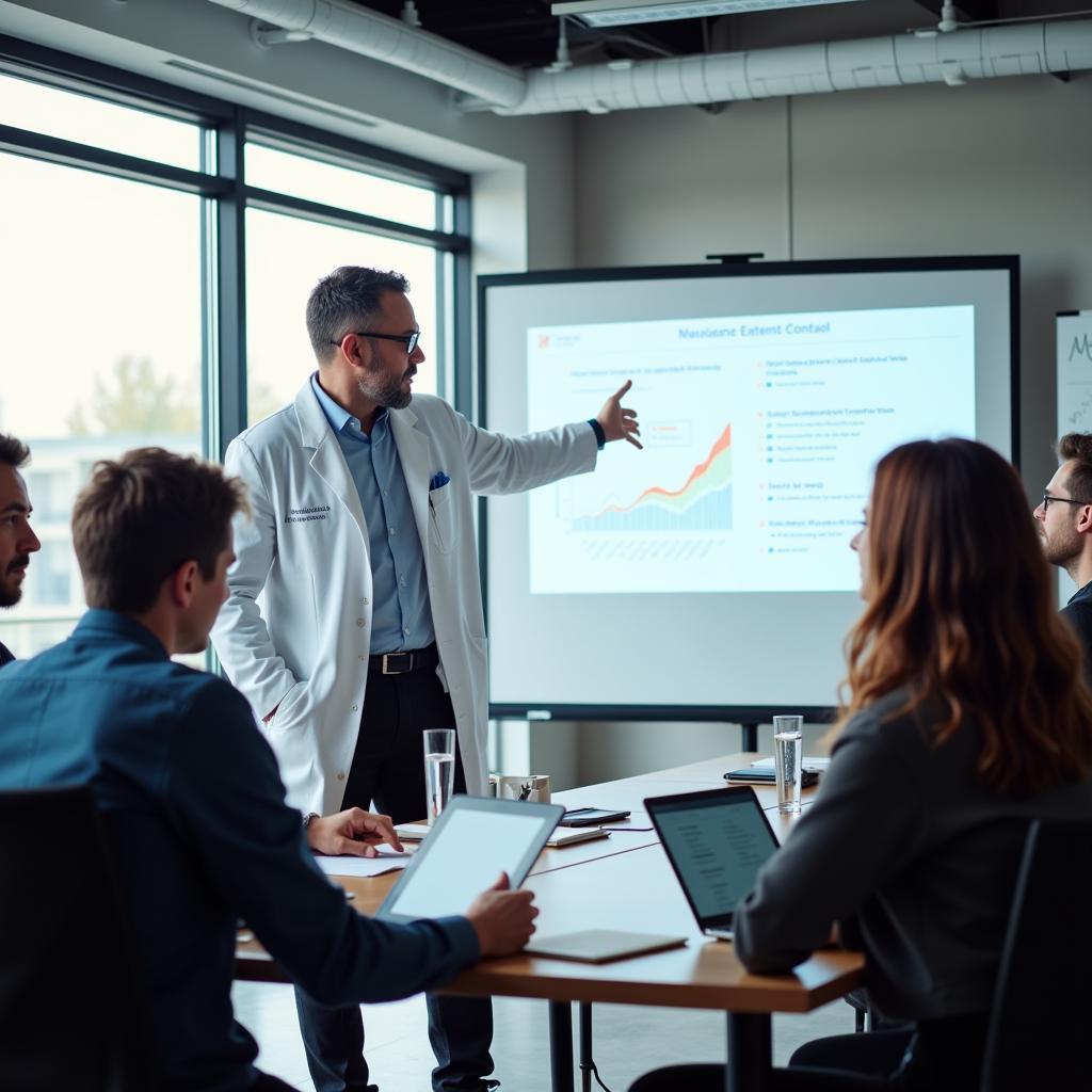 Research Scientist Leading a Team Meeting