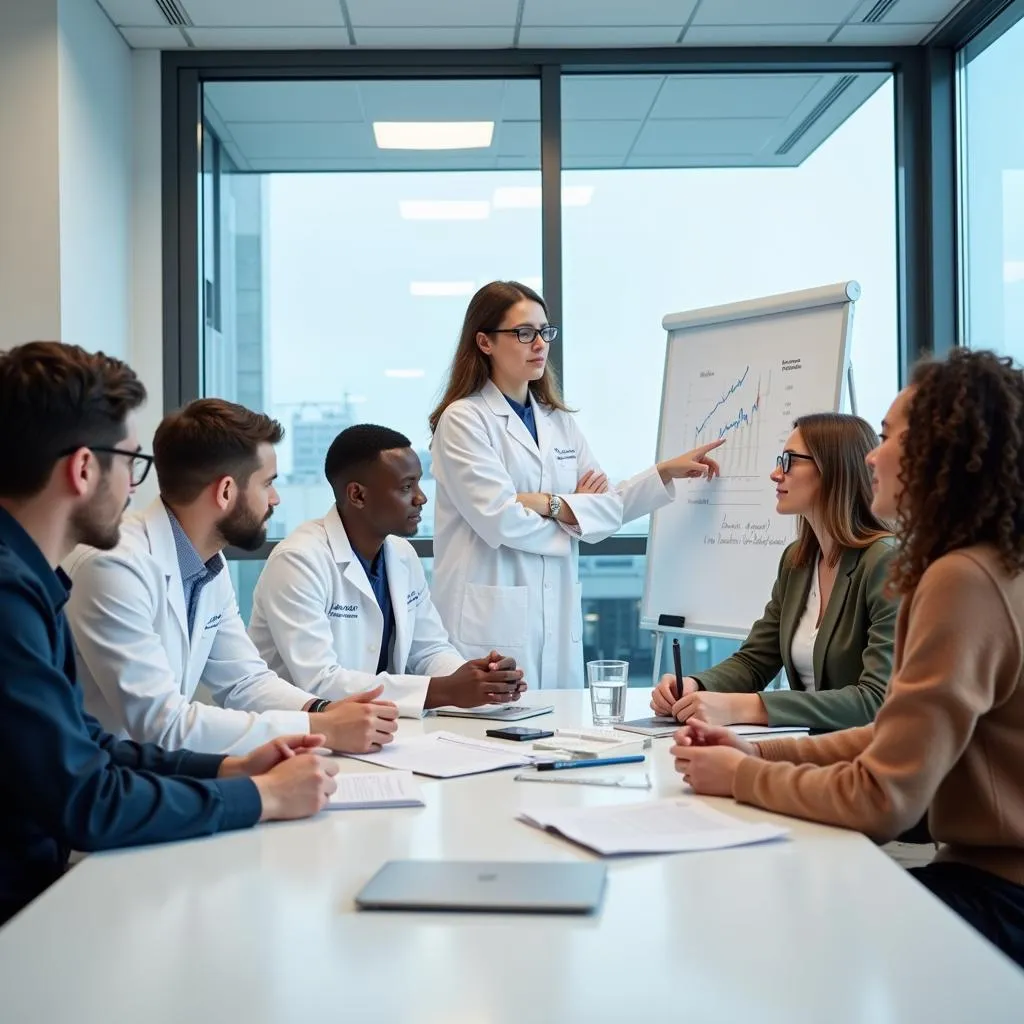 Research team discussing project in a meeting