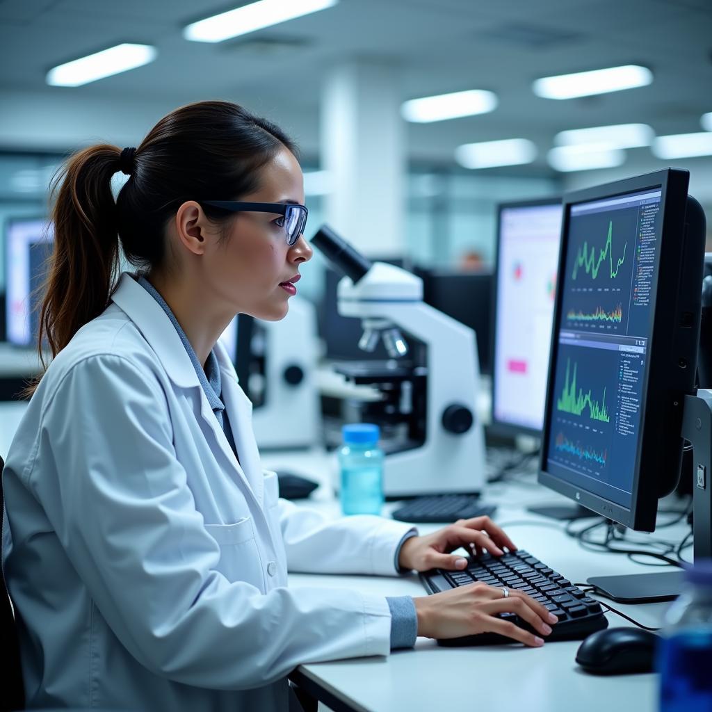 Research Specialist Analyzing Data in a Lab