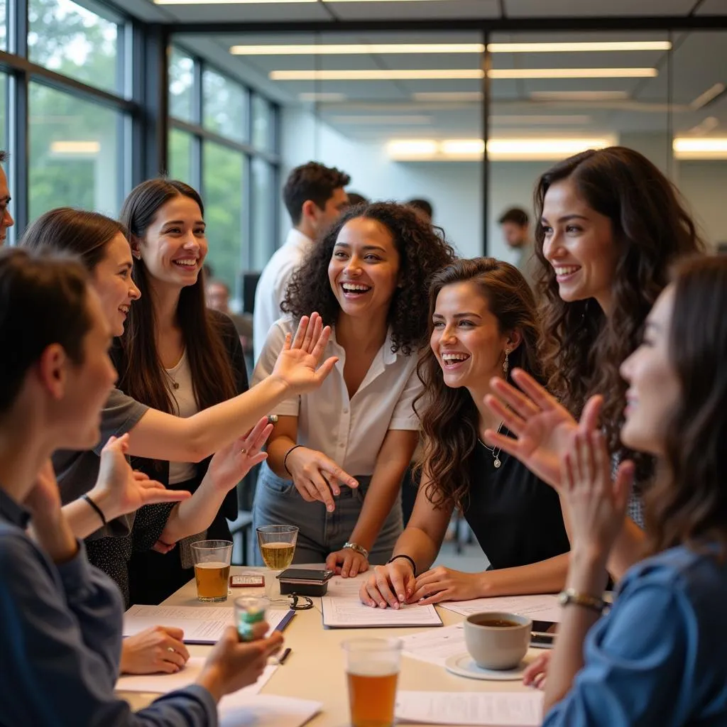 Research team celebrating a successful project