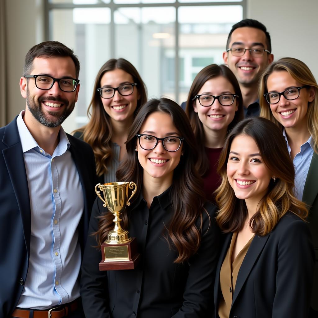 A diverse team of researchers celebrating a milestone together