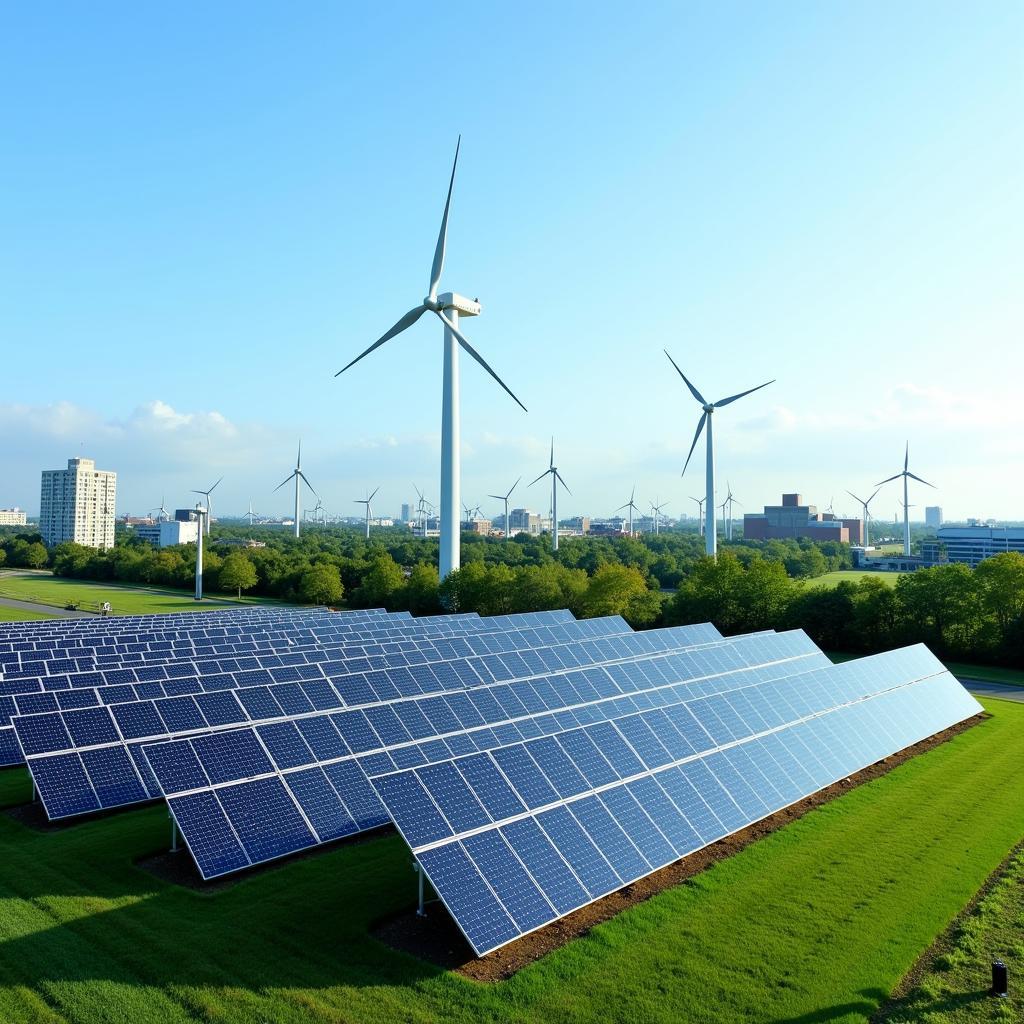 Solar panels and wind turbines in Research Triangle