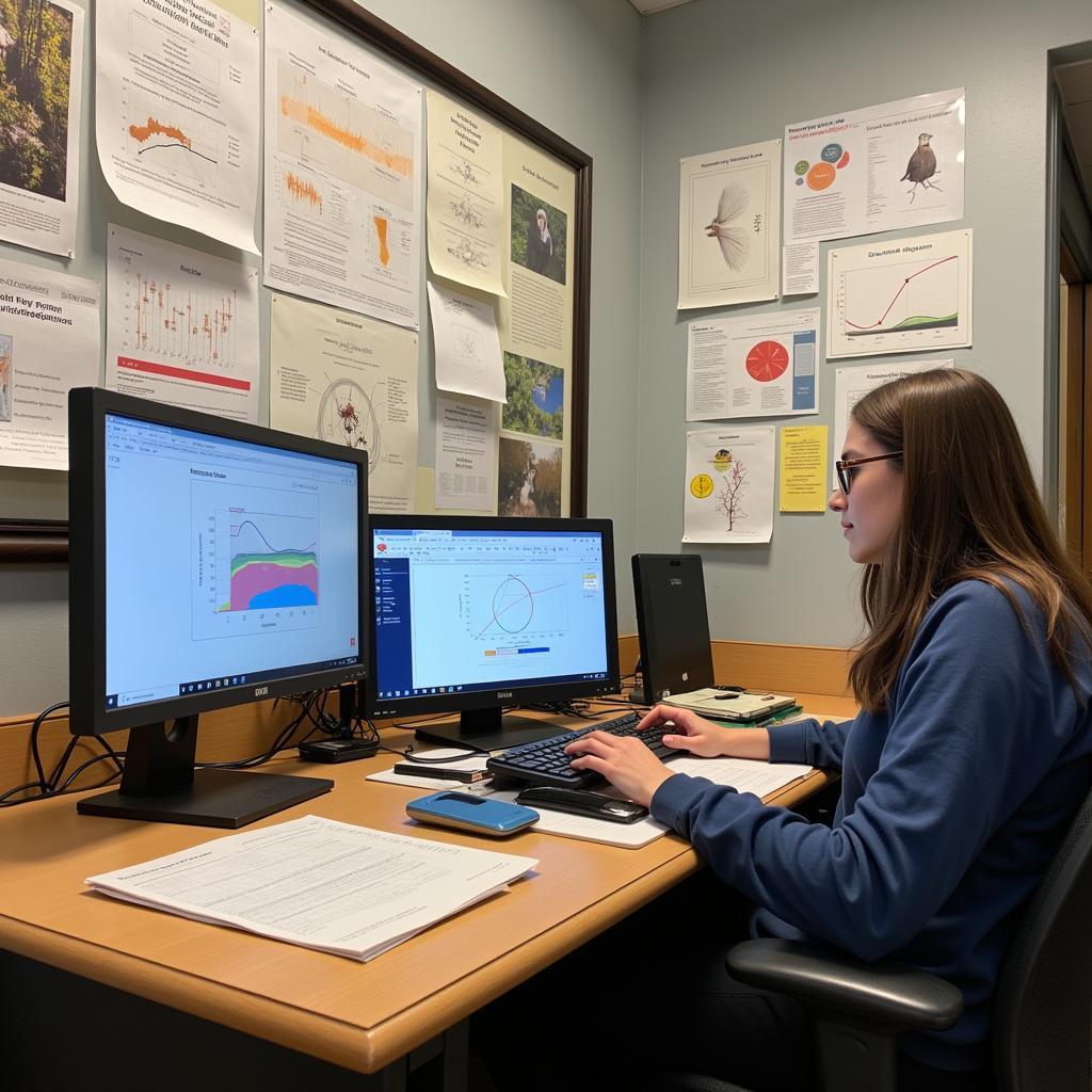 Researcher Analyzing Bird Data