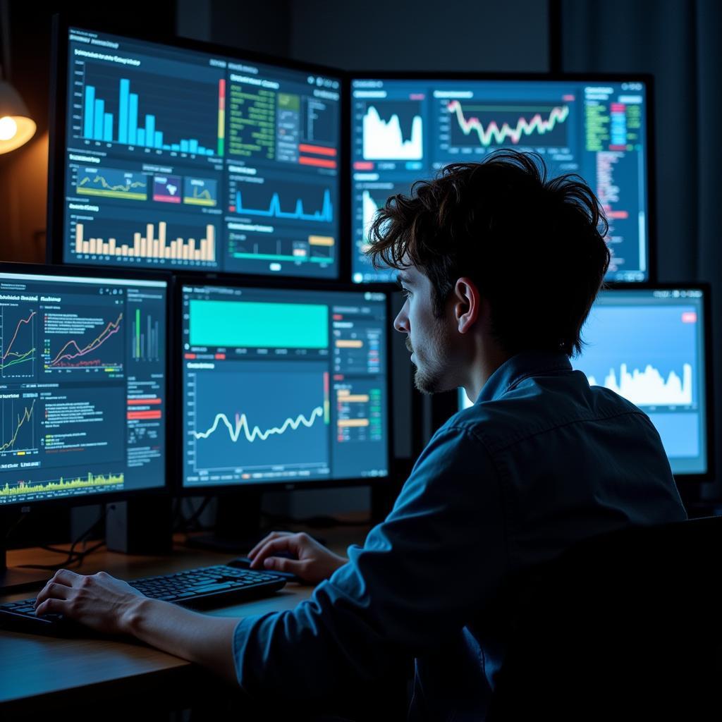 Researcher analyzing data on a computer