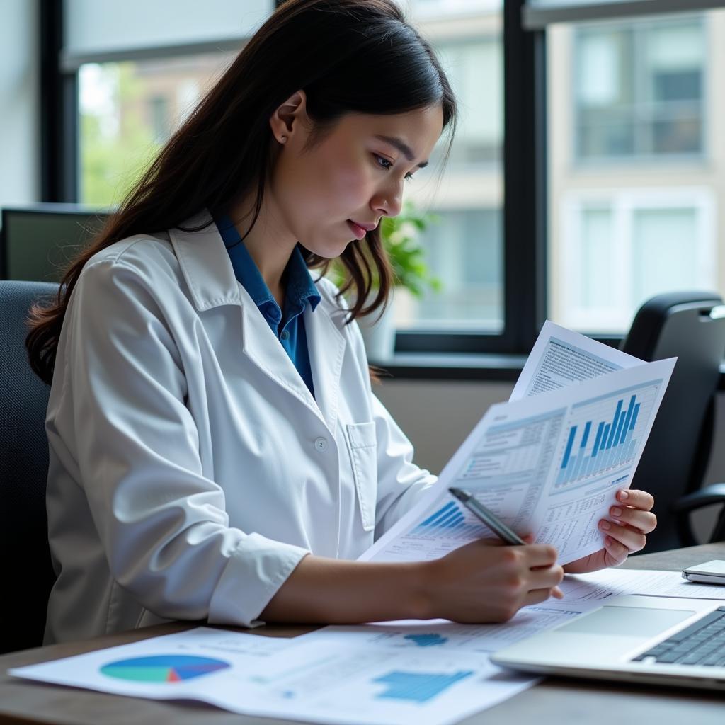 Researcher analyzing data