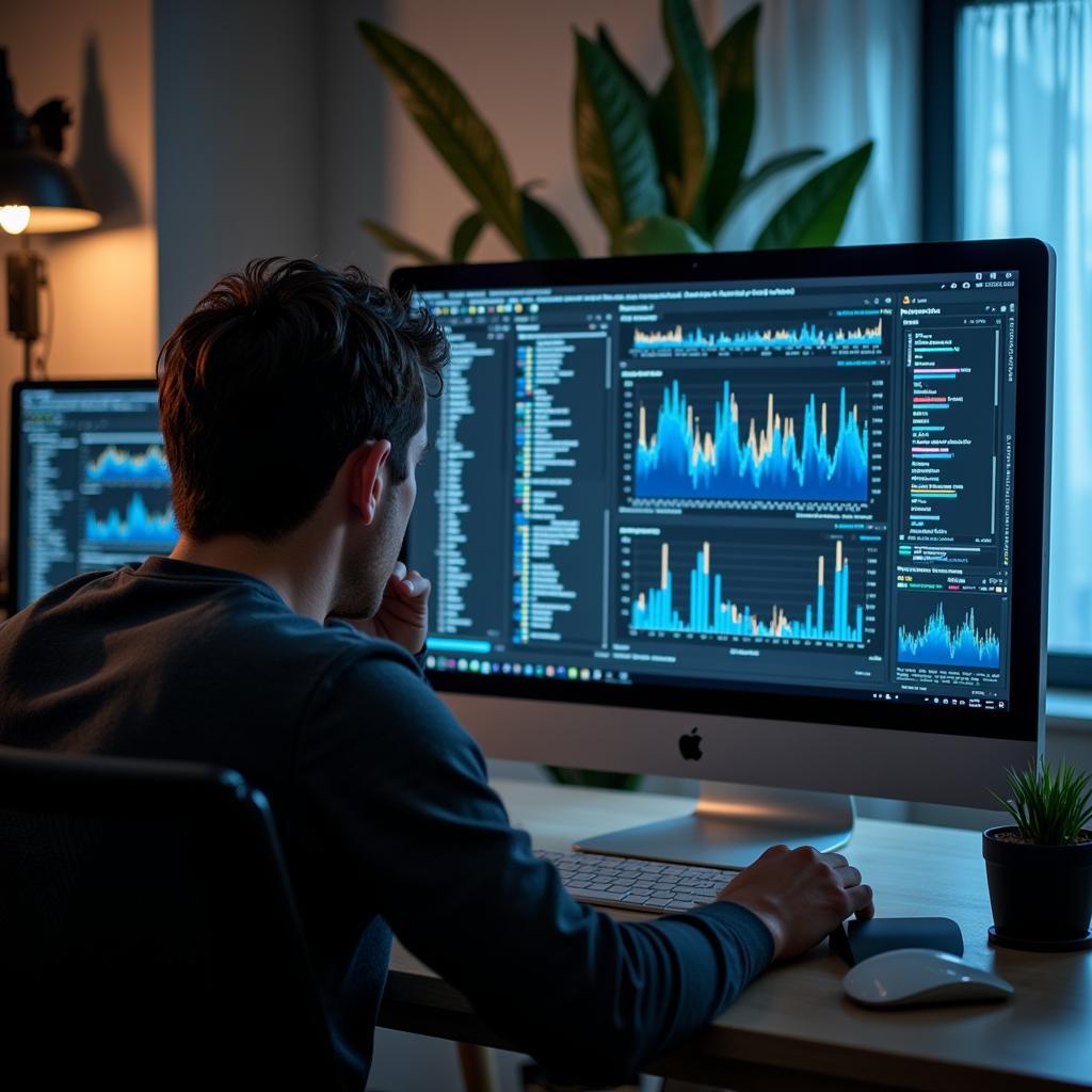 Researcher Analyzing Data with Encoder Software