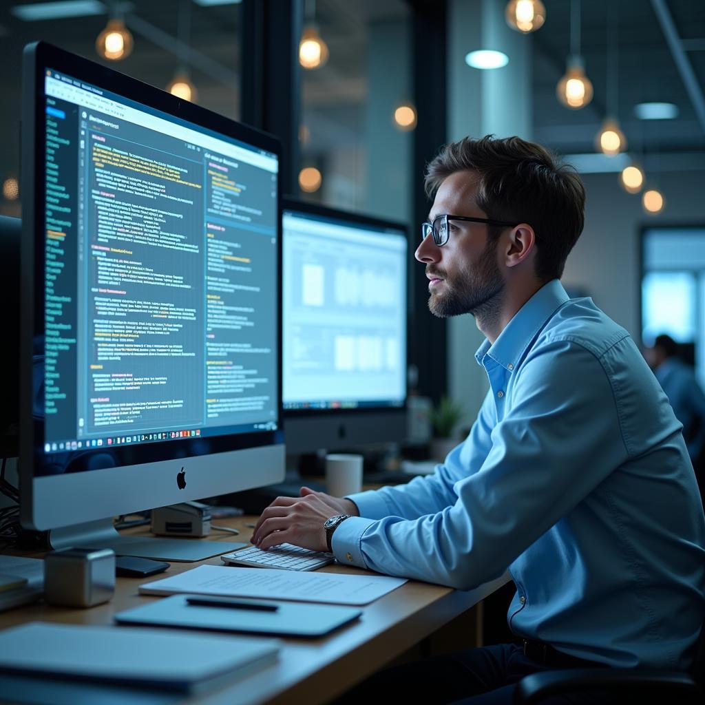 Researcher analyzing data on a computer