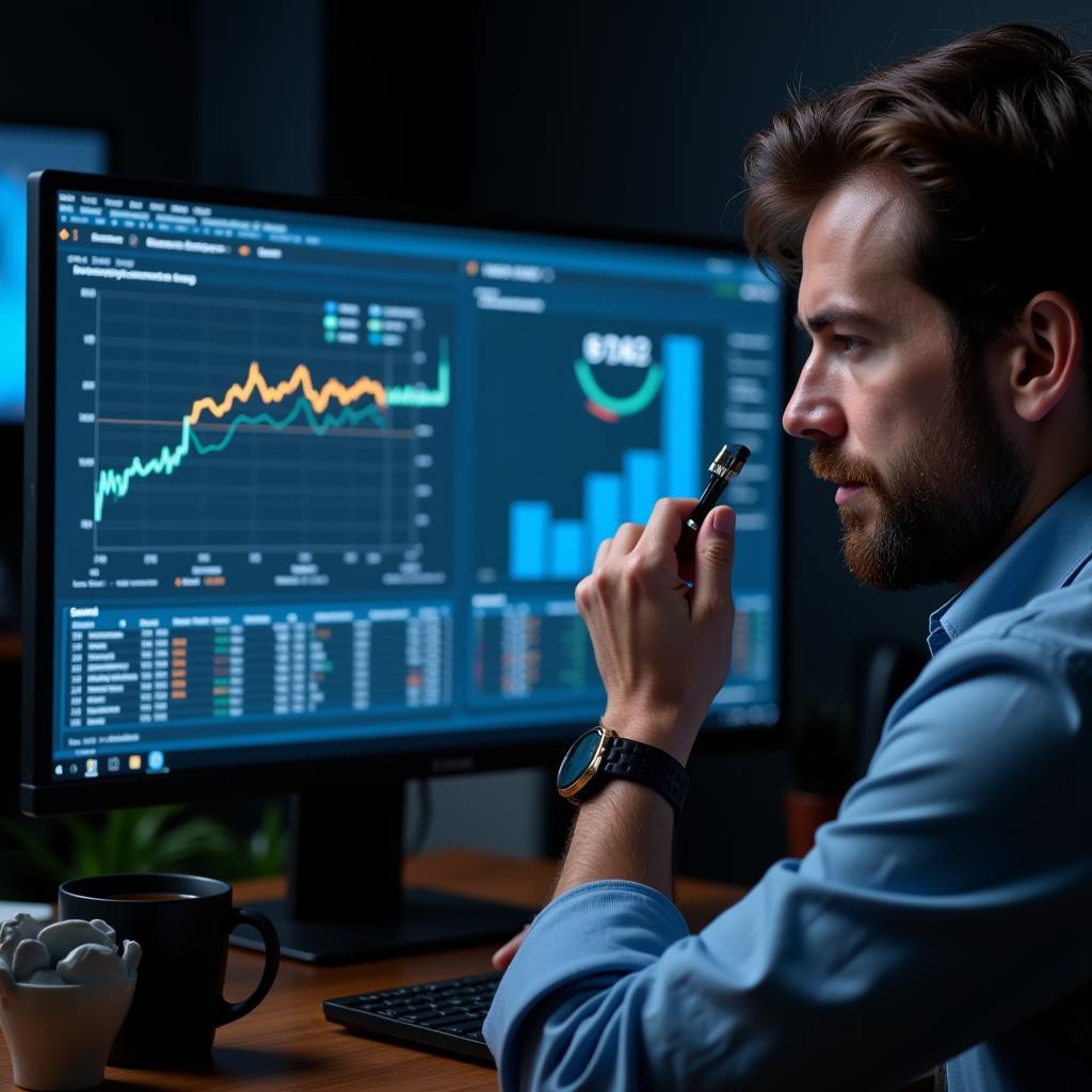 Researcher analyzing data on a computer screen