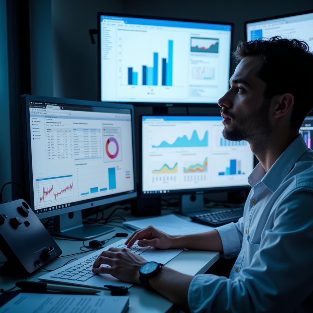 Researcher Analyzing Data on Computer