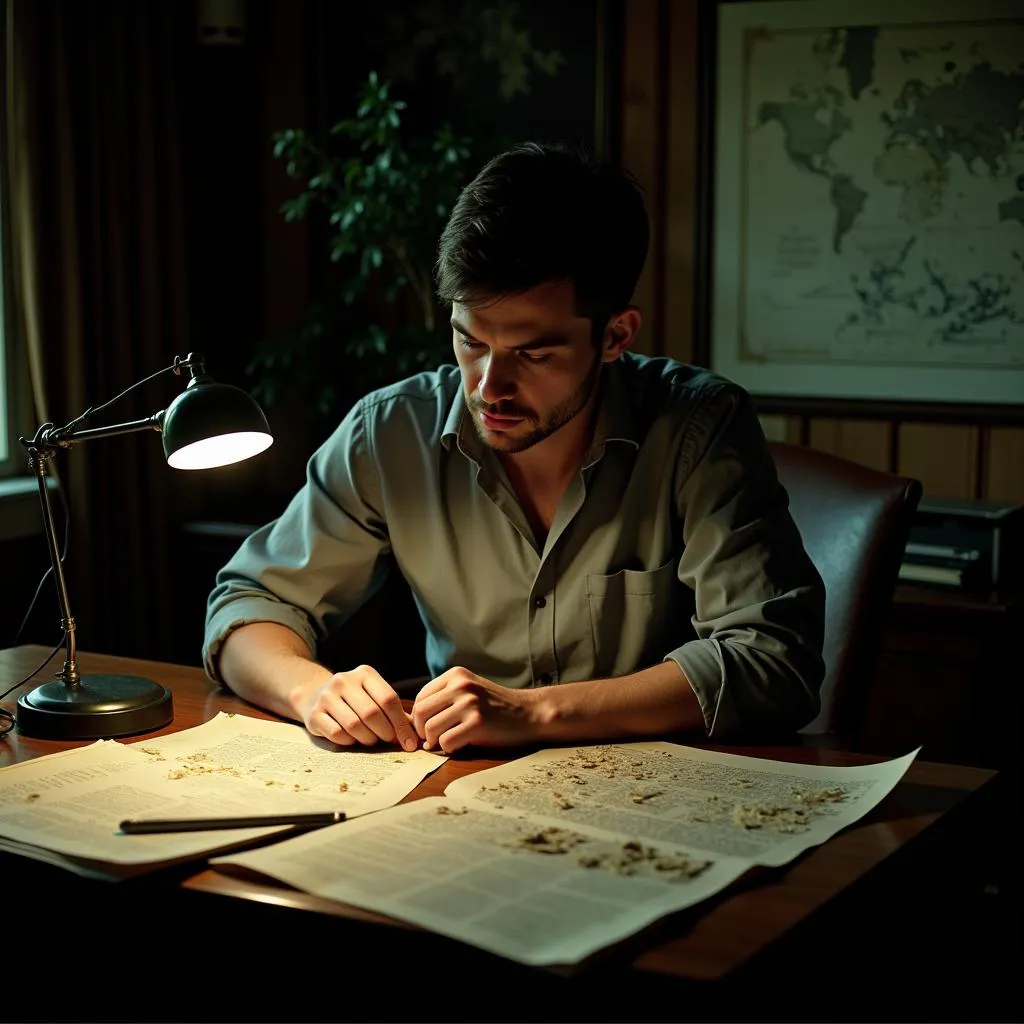 Paranormal researcher analyzing documents at the Pardee Center