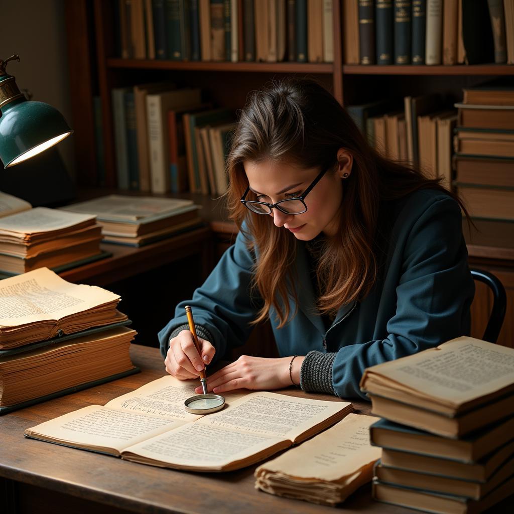 Researcher Analyzing Documents