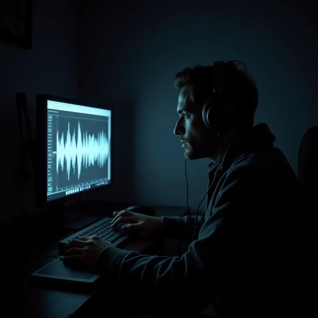 Researcher Analyzing EVP Recordings