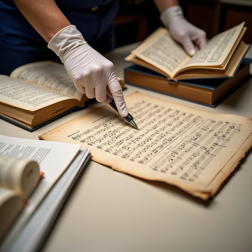 Researcher Analyzing a Musical Score