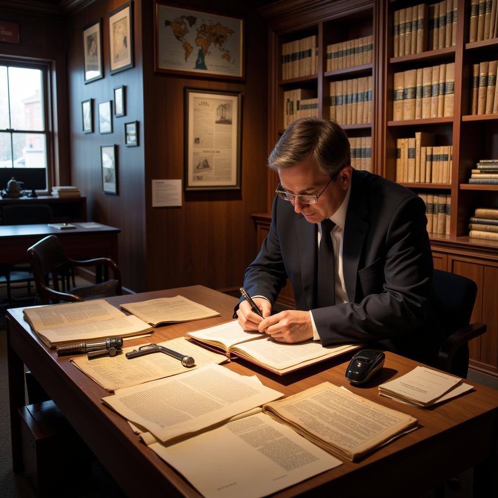 Researcher Studying Documents at Texas DPS Research Center