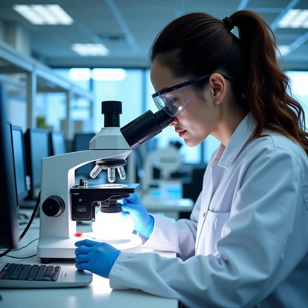 Researcher Analyzing Ferrosi Fabric in Lab