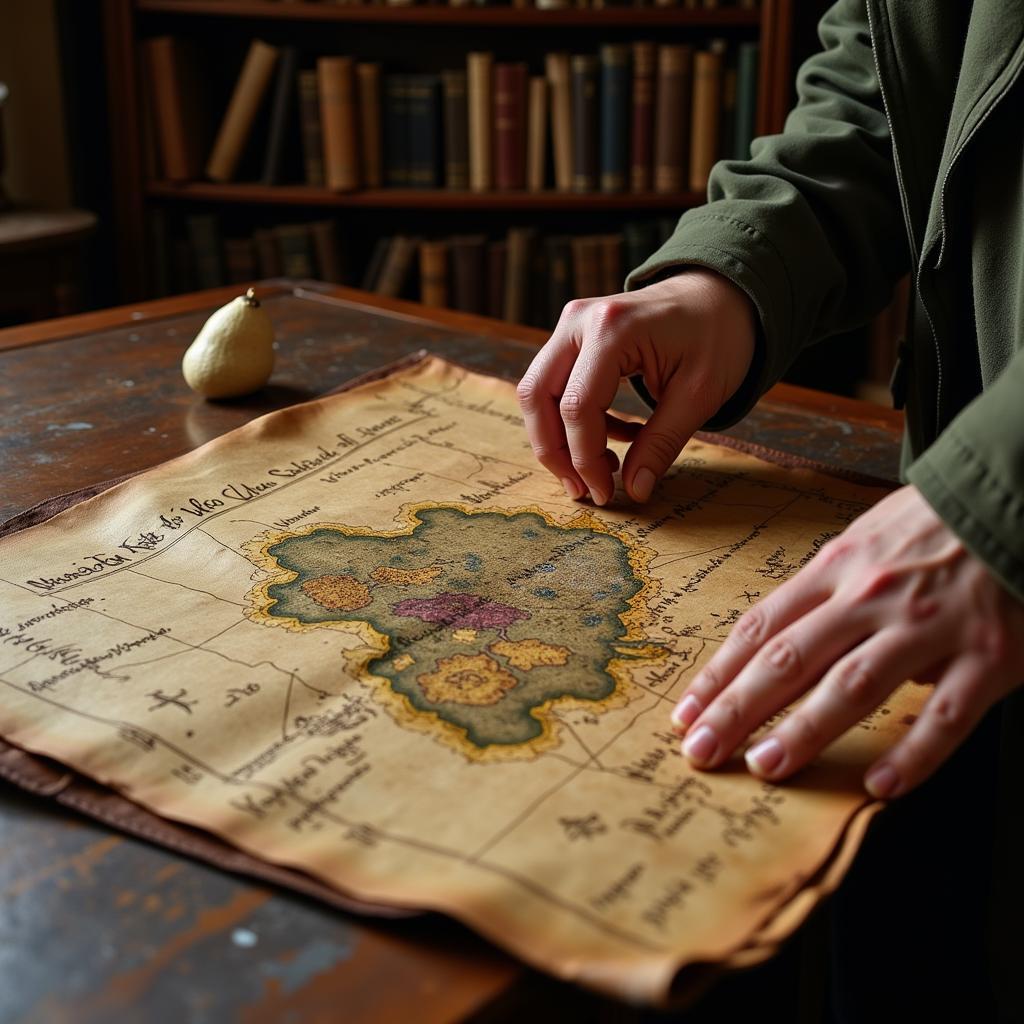 A Researcher Examines an Old Map in the McCracken Library