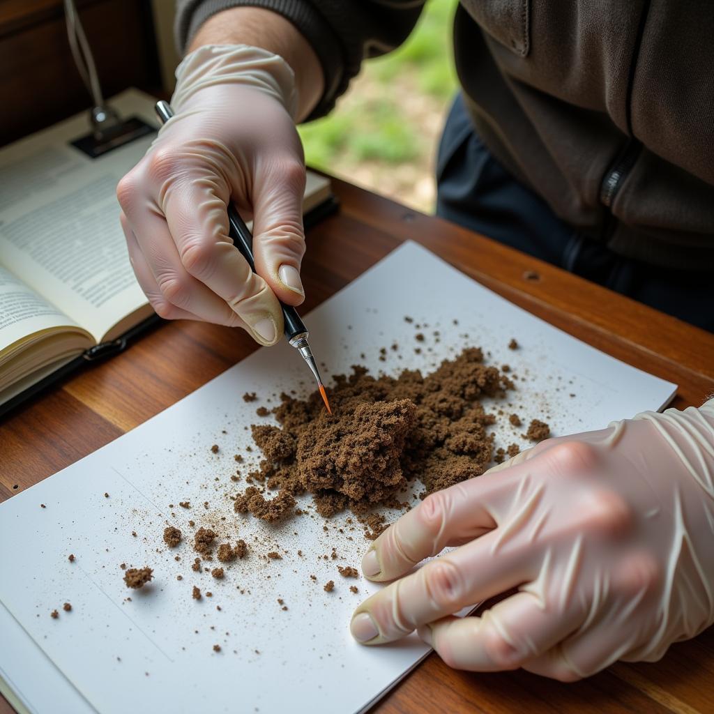 Researcher Examining Wildlife Scrape