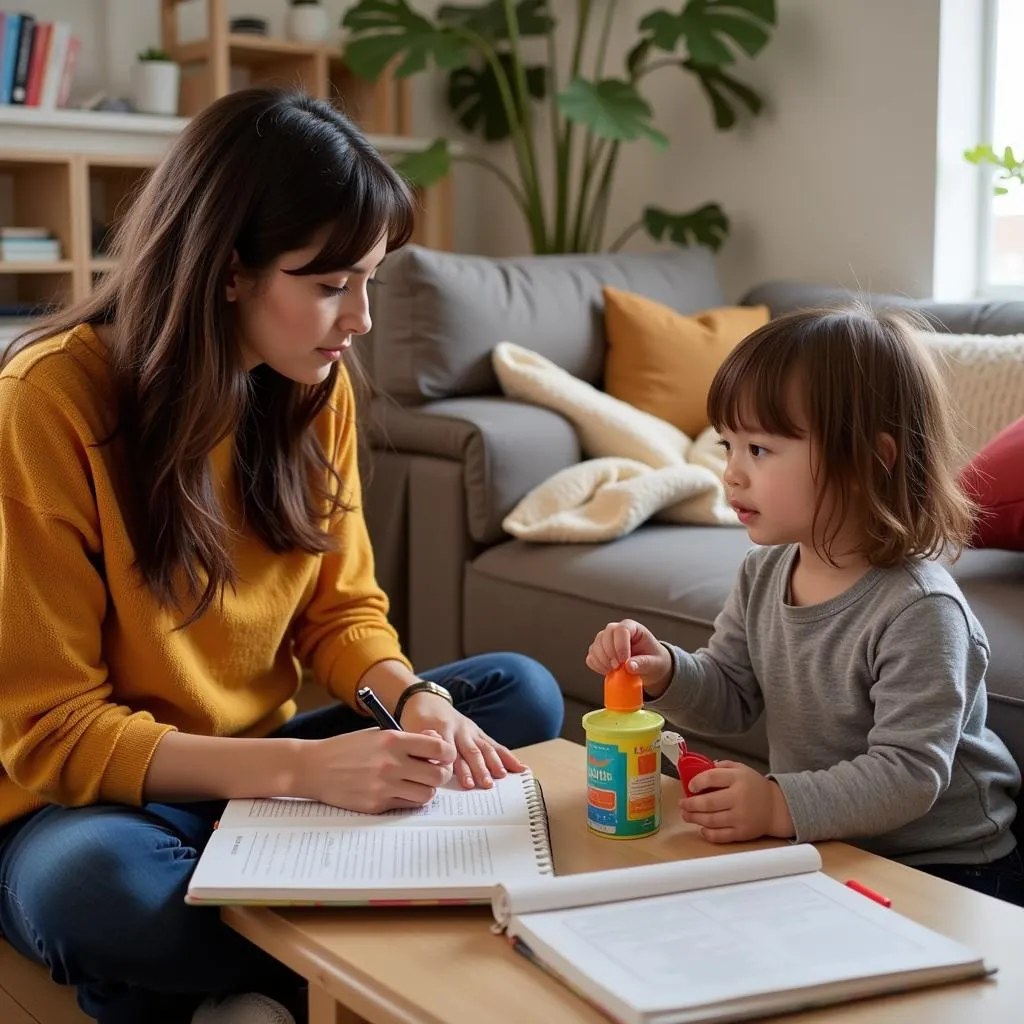 Researcher observing toddler play