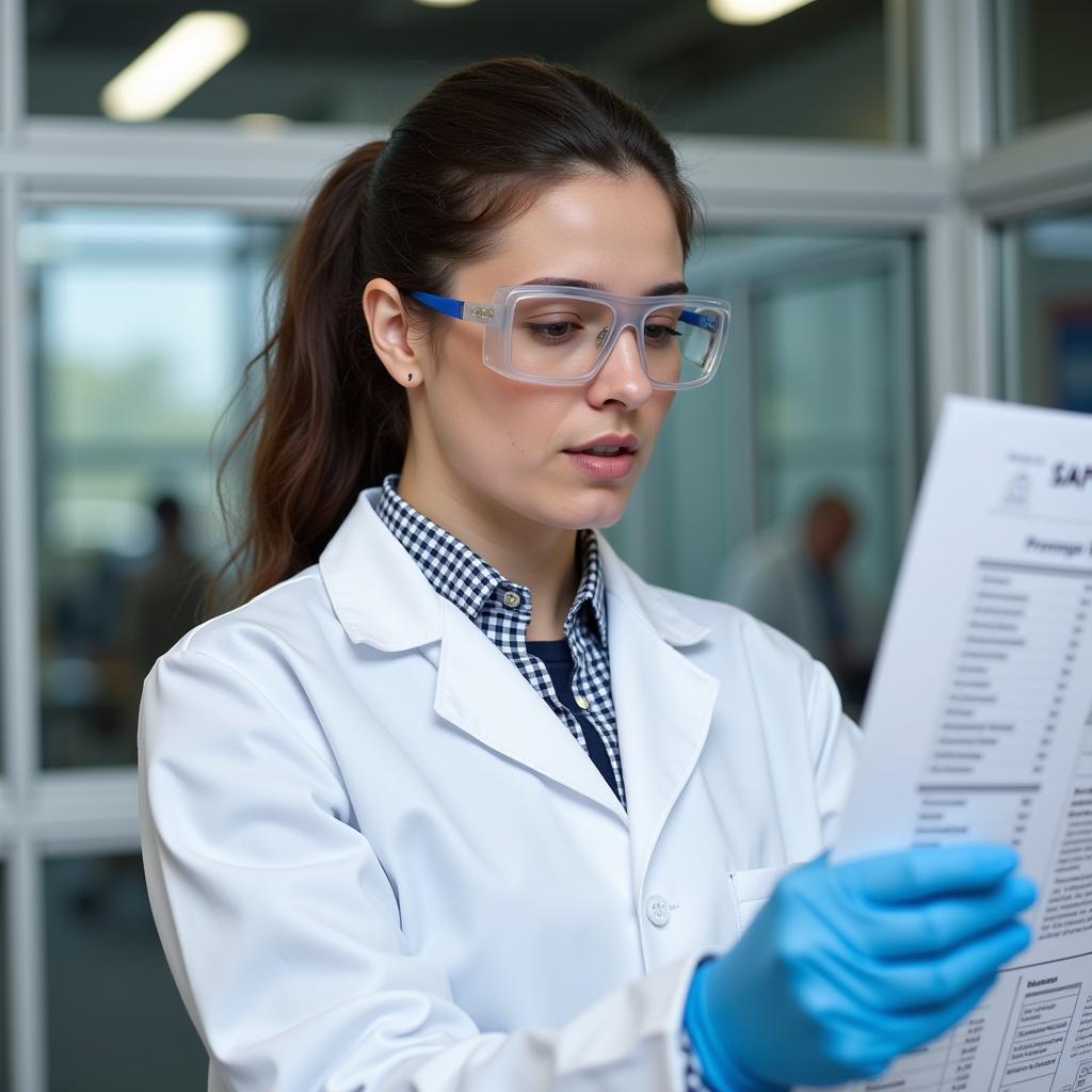 Researcher Reviewing Chemical Safety Data Sheet