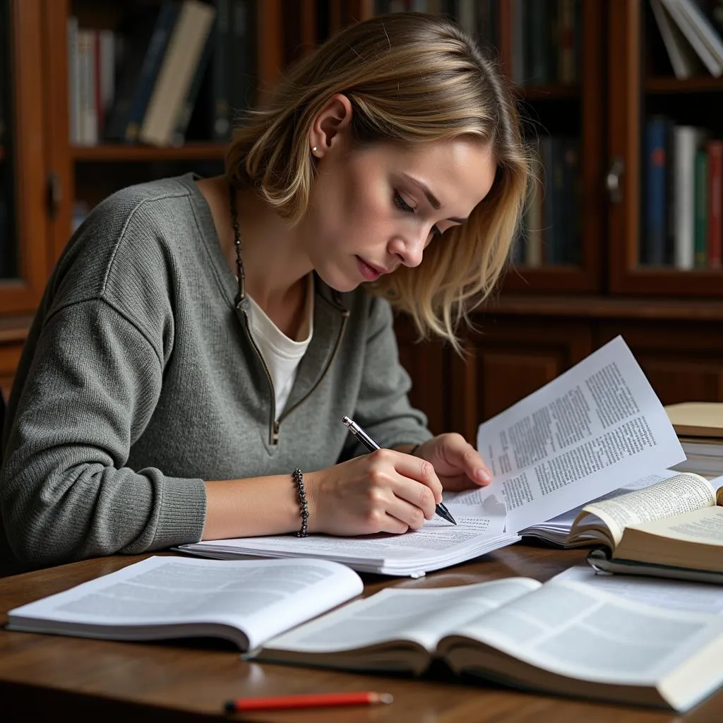 Researcher Reviewing Literature