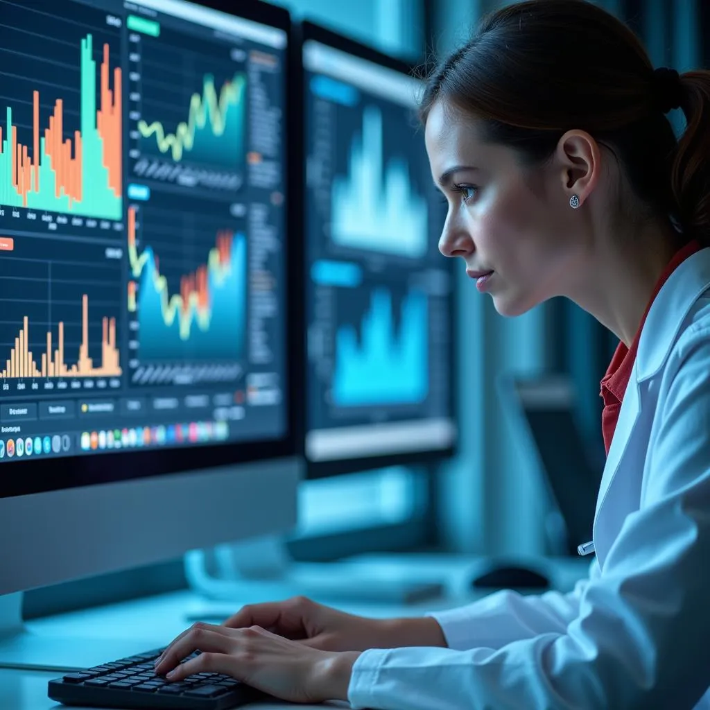 Researcher reviewing patient data on a computer