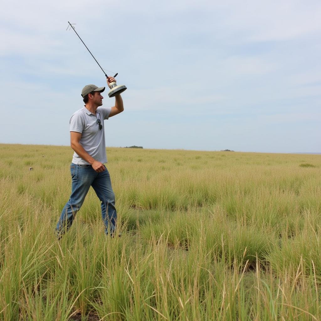 Researcher Tracking Rolling Plains Quail with Radio Telemetry