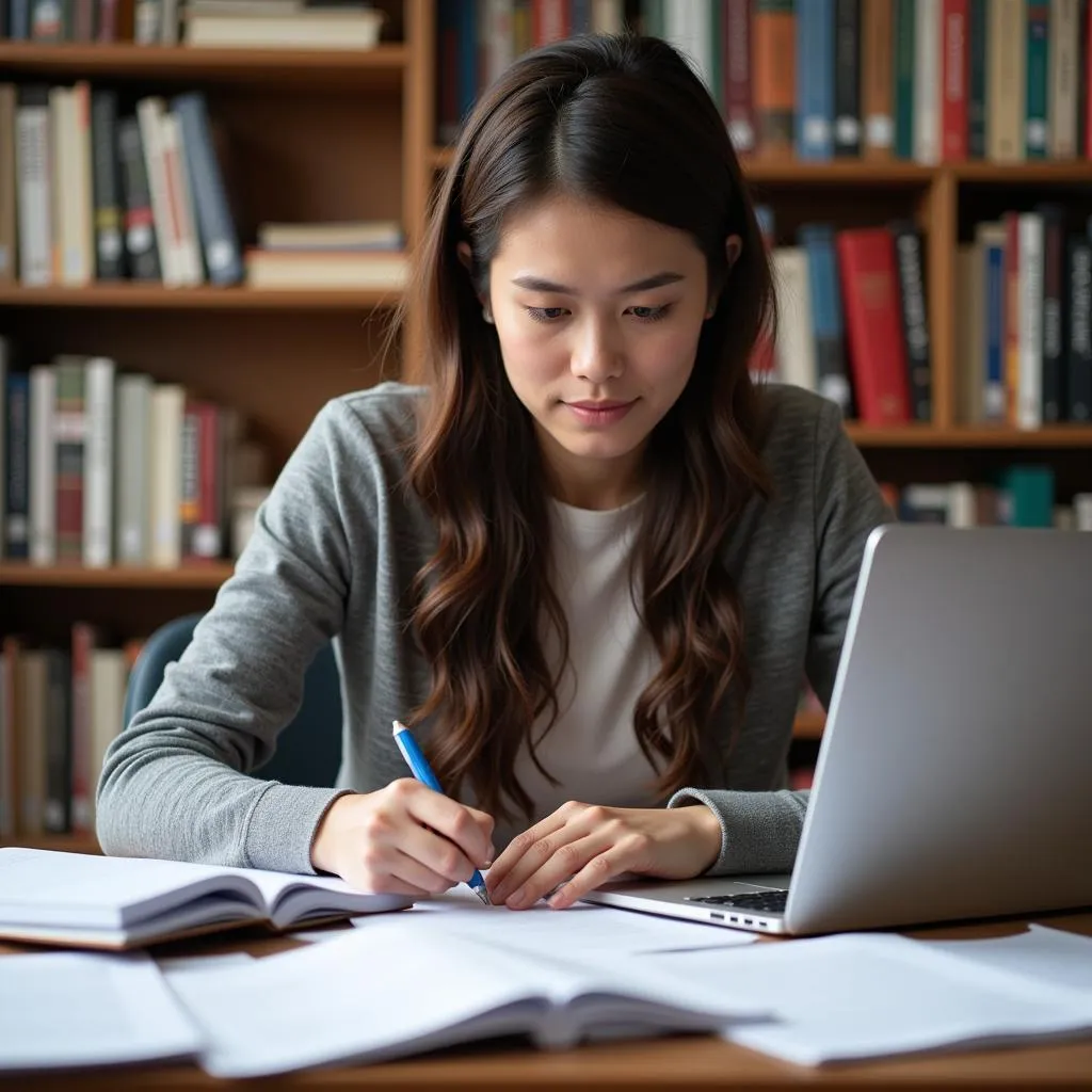 Researcher writing acknowledgements