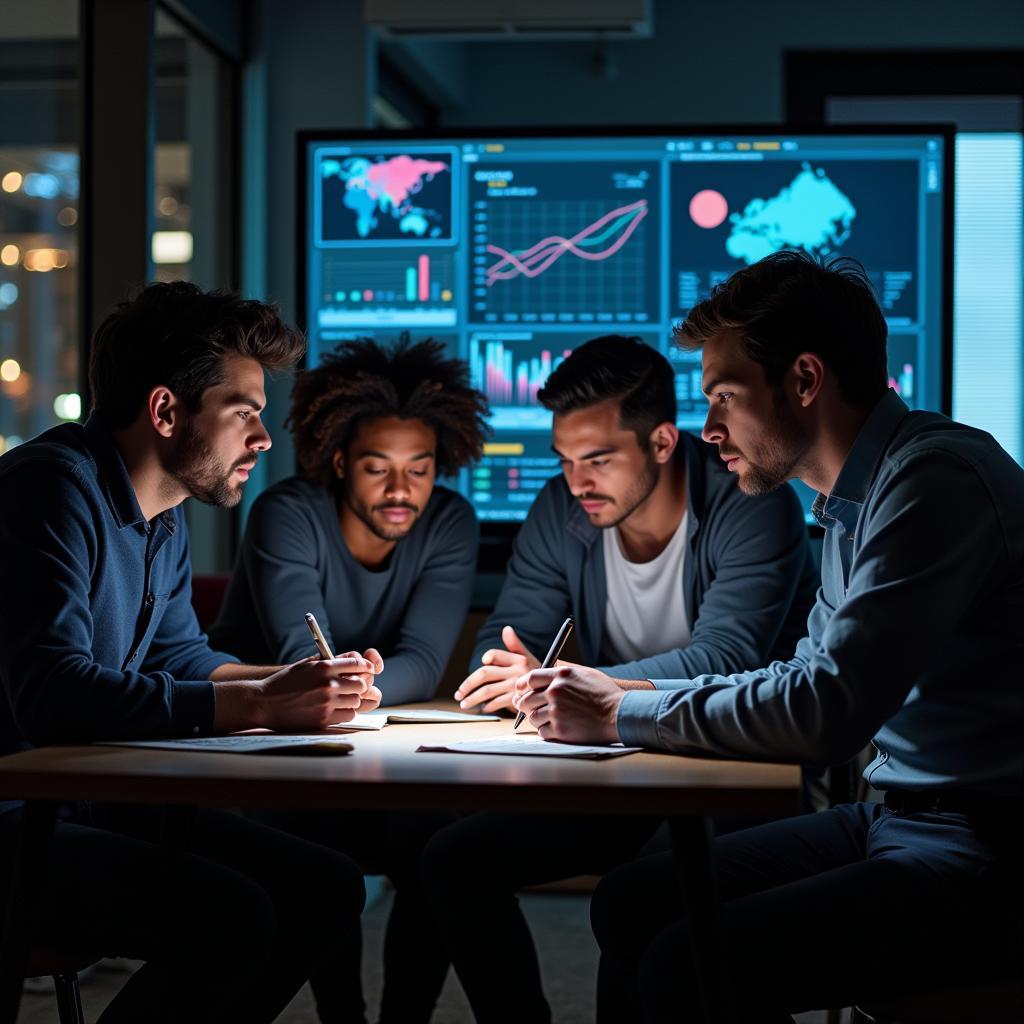 Researchers collaborating on an aging research project