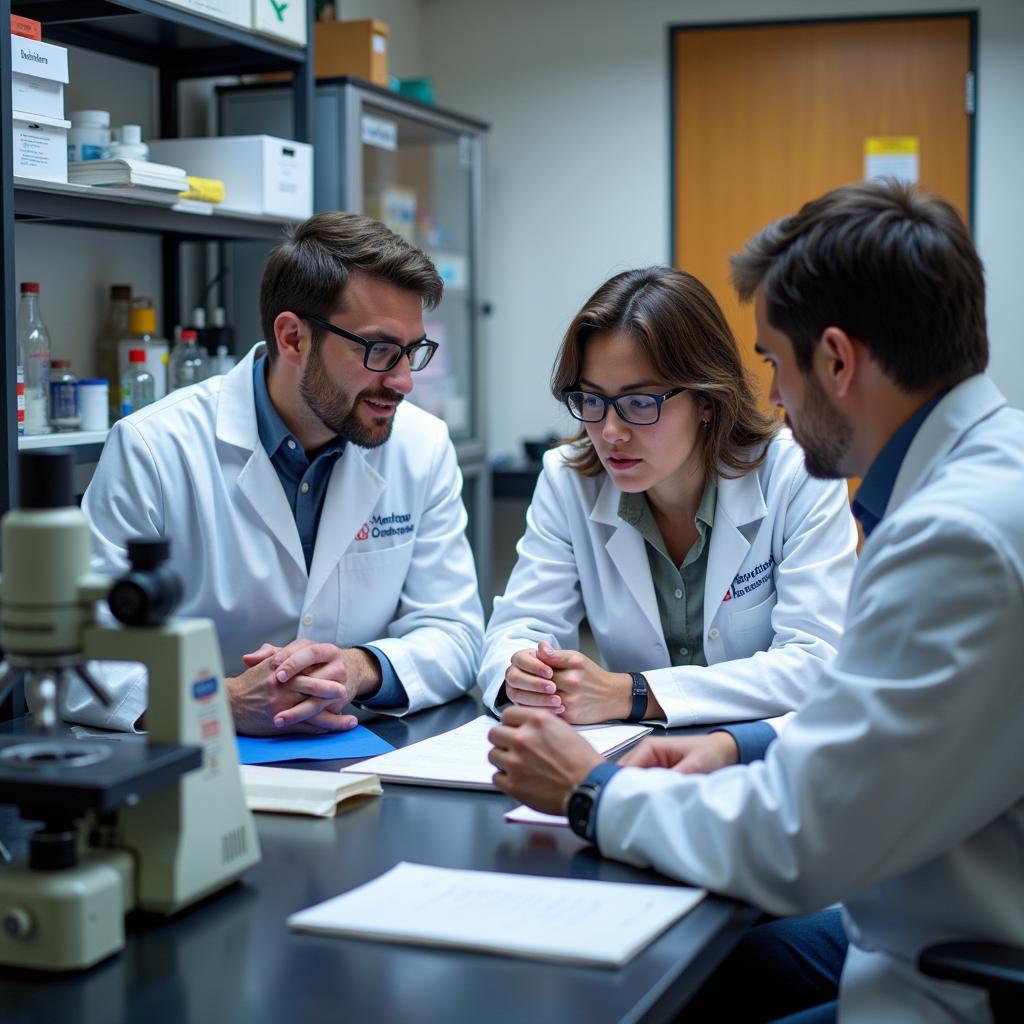 Researchers collaborating in a laboratory