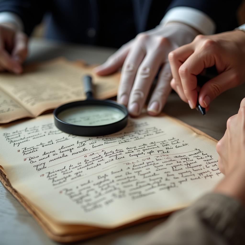 Researchers examining historical documents