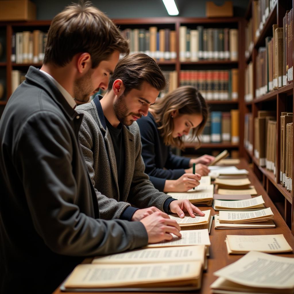 Researchers working in the Helmerich Center Archives