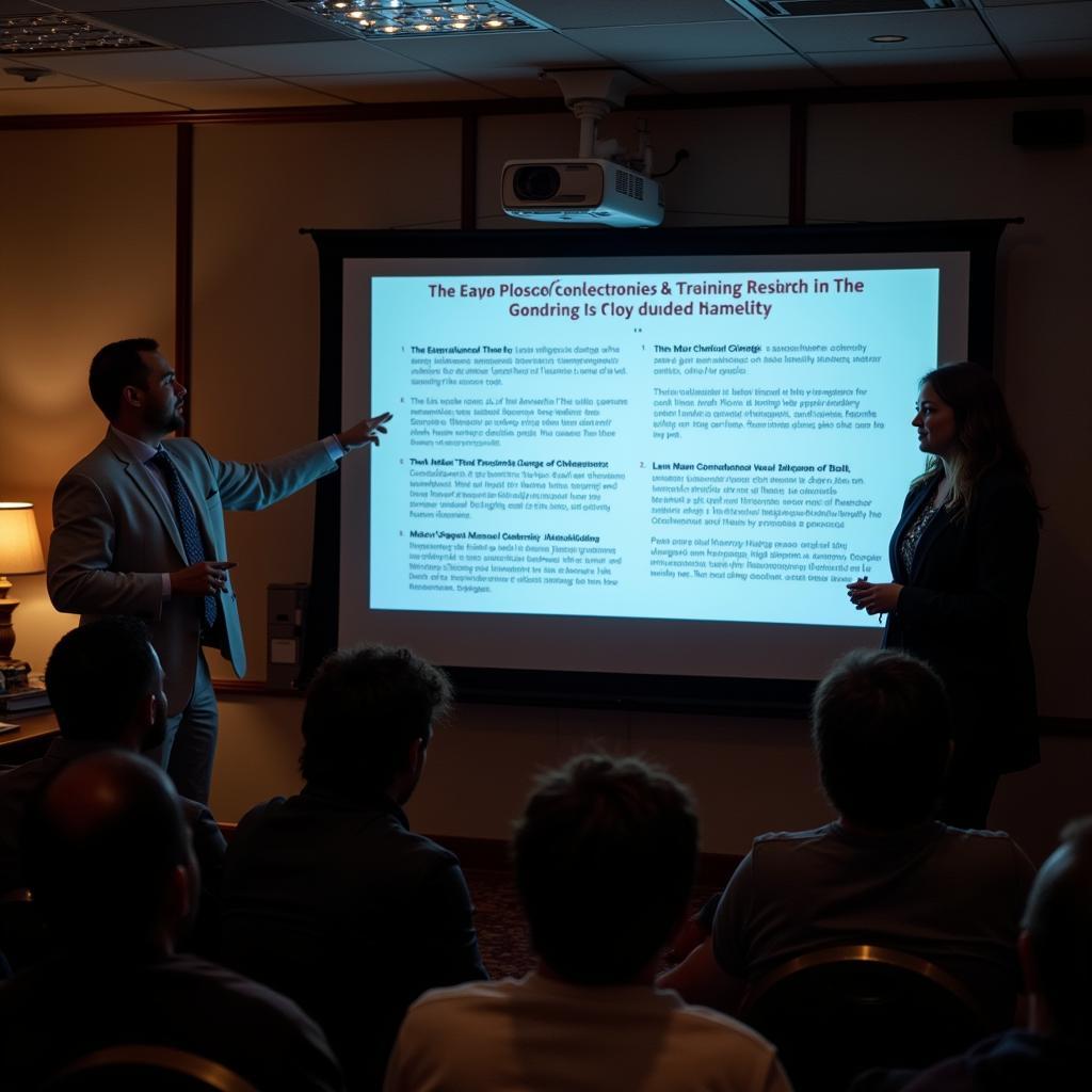 Researchers presenting their findings at a paranormal research conference