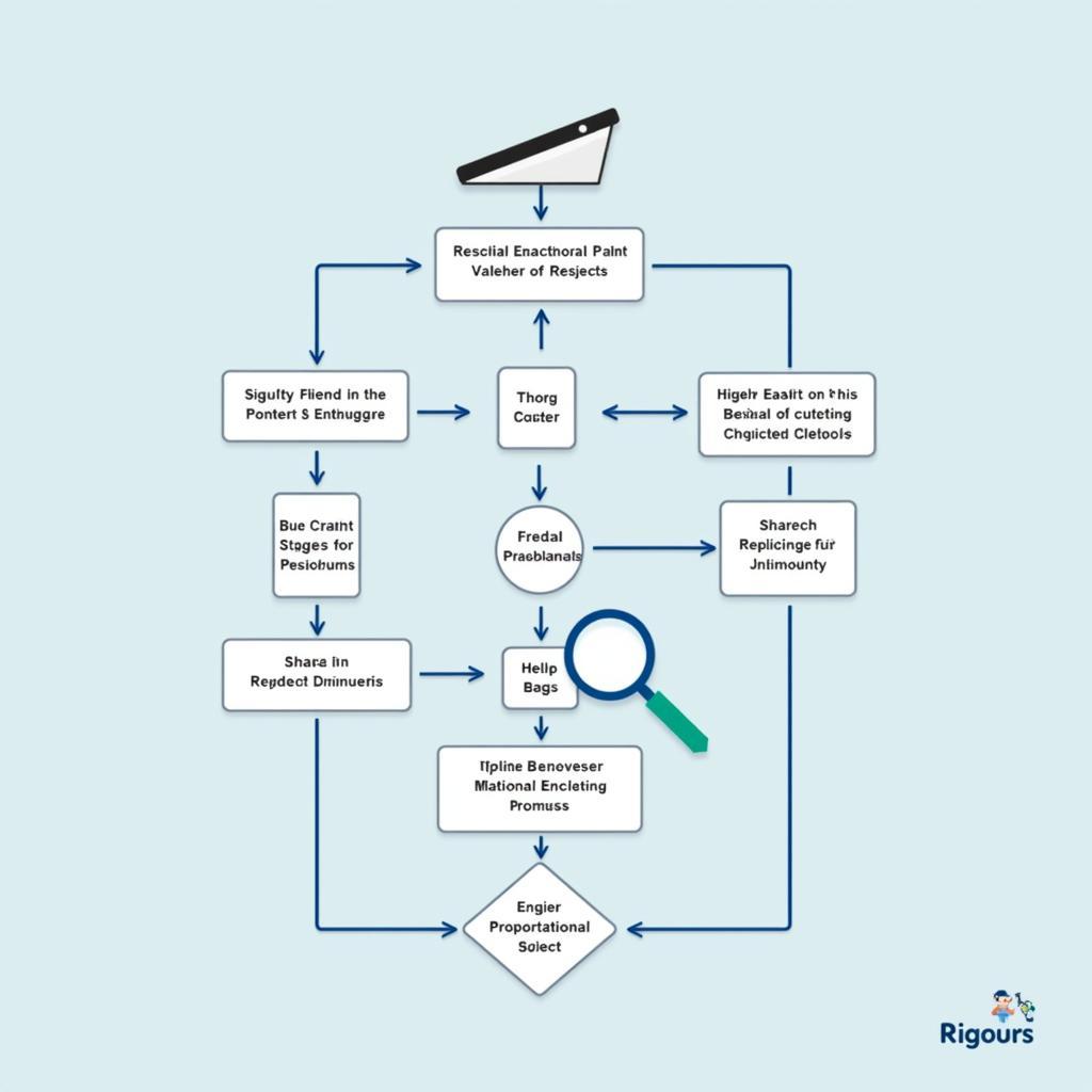 research process flowchart with magnifying glass highlighting rigour