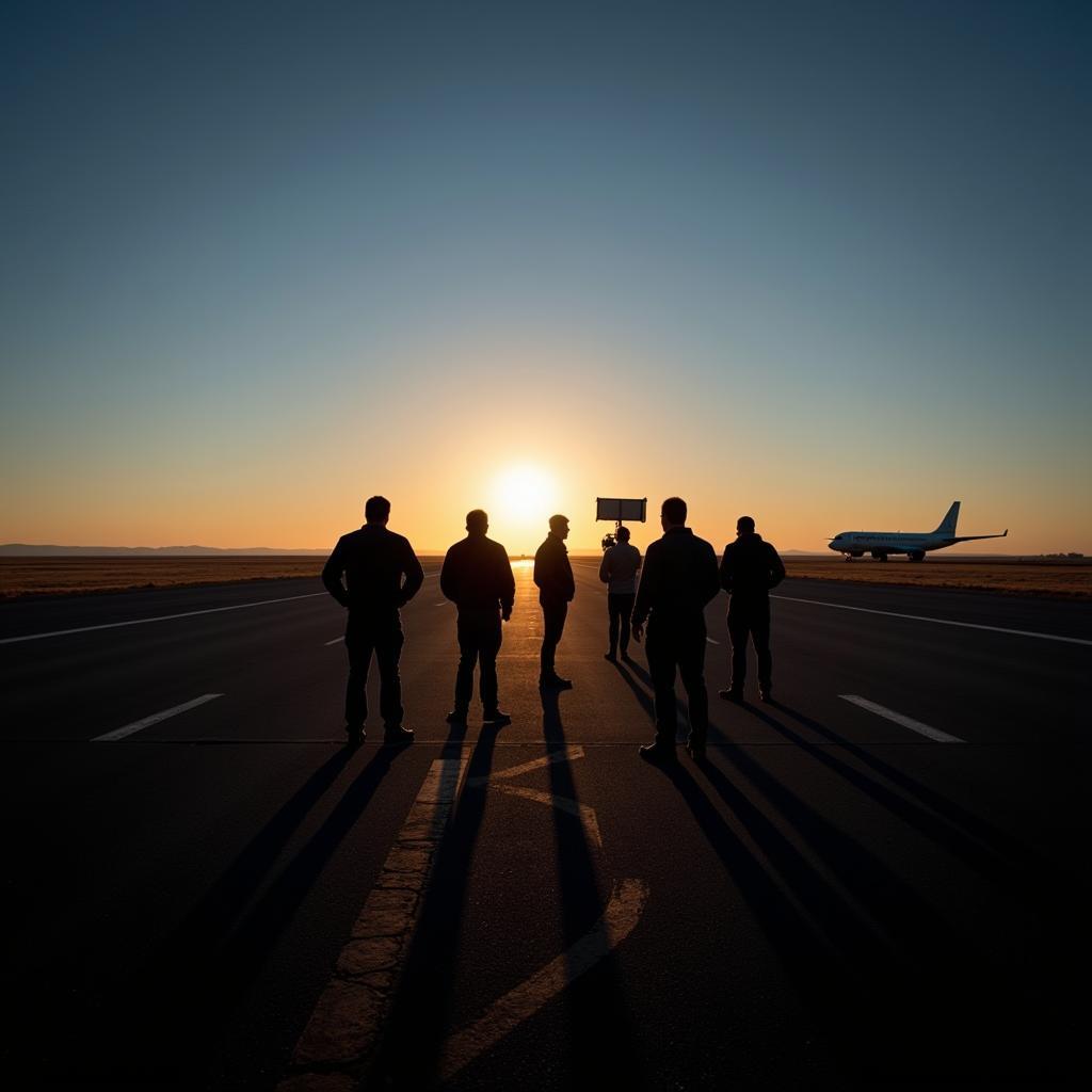 Paranormal investigators exploring an abandoned runway