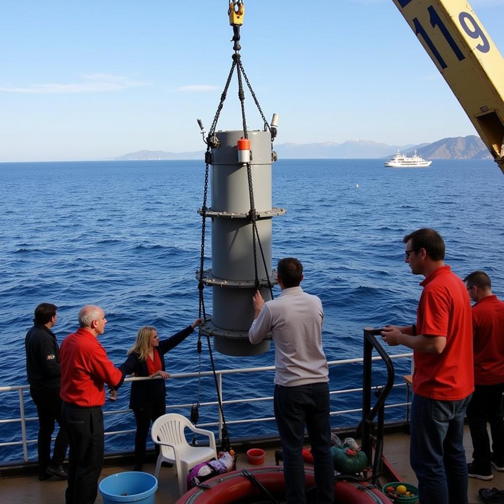 R/V Clifford A. Barnes deploying instruments