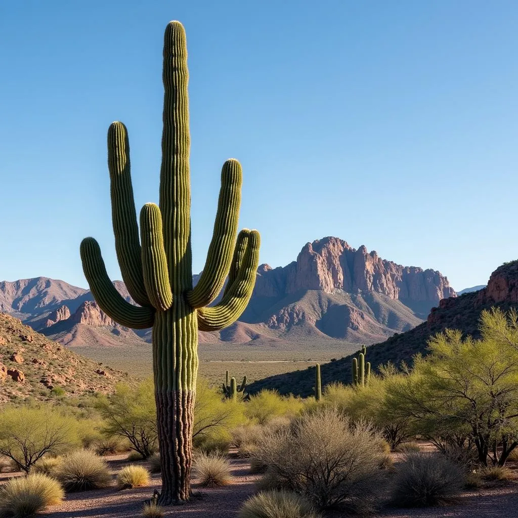 Saguaro Cactus in Desert Landscape