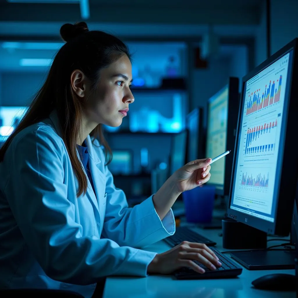 Scientist Analyzing Data in a Bioscience Research Laboratory